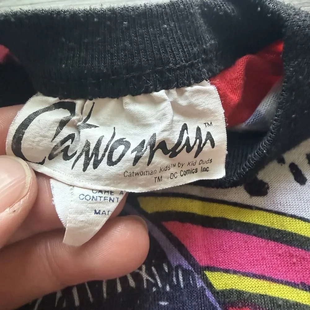 Vintage 90s Catwoman Pajama Dress Shirt Youth Girls Size Small AOP DC Comics USA